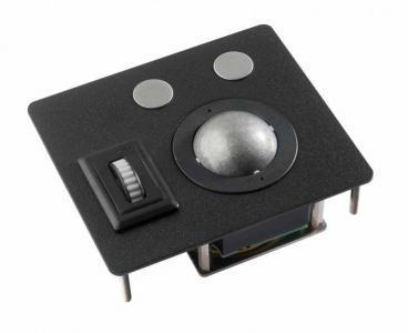 Trackball industrielle montage en panneau 38mm de diamètre "Scroll & Roll" - Roulette de défilement et fonction clic - plaque noire Etanchéité: IP68