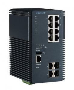 EKI-9312-C0ID42E Switch industriel manageable 8 ports 1Gbps, 4 ports Fibre SFP, températures étendues