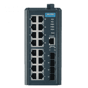 Switch Rail DIN industriel 16 ports FE  + 4 Fibre SFP Managé -40°C 75°C