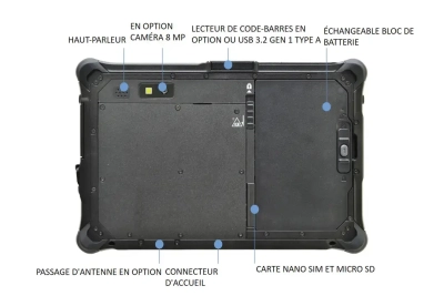 R8-STD Tablette durcie 8" Durabook avec  8Go/128GB, Wifi 6E, Bluetooth, USB lisible au soleil