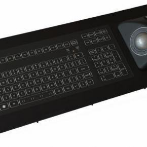 IEC-60945 Clavierindustriel rétro-éclairé par LED encastrable + cadre de contour 103 touches Avec boule roulante (trackball) ergonomique Etanchéité: IP67 Interface USB US: QWERTY