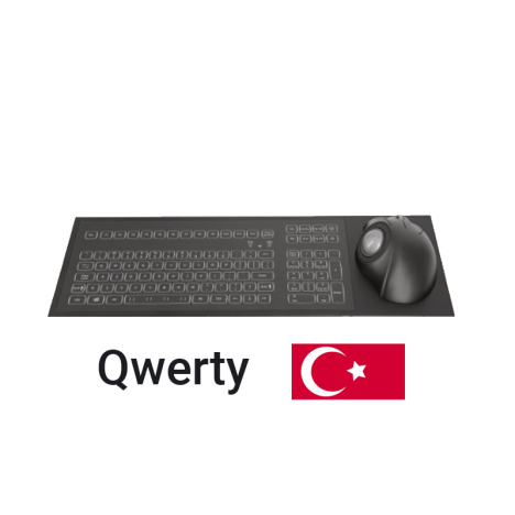 IP65 Backlit Industrial Panel Mount Keyboard with 38 mm Ergonomic Trackball – Turkish QWERTY