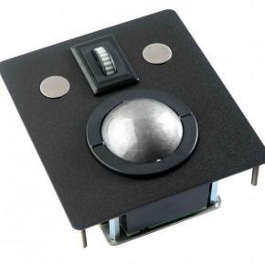 Trackball industrielle montage en panneau 50mm de diamètre "Scroll & Roll" - Roulette de défilement et fonction clic - plaque noire Etanchéité: IP68