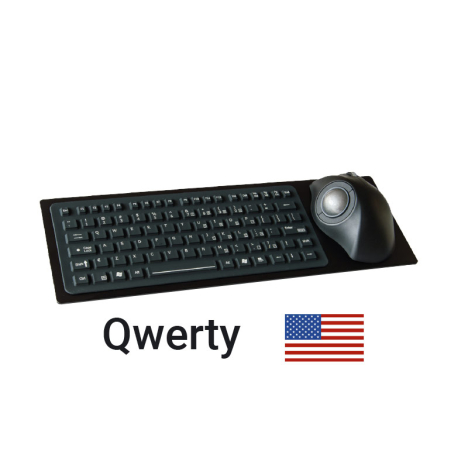 Panel Mount Silicone Industrial Keyboard with Ergonomic Trackball – US QWERTY