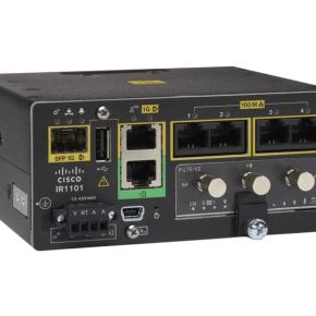 5G Ready Modular Industrial Integrated Services Router with 4x Fast Ethernet ports, 1x Gigabit combo port, 1x RS-232 port, dual SIM and modular expansion.