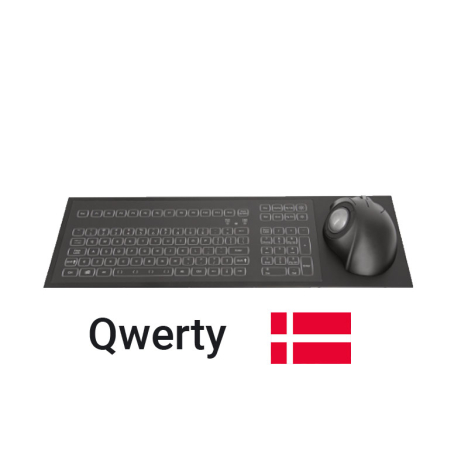 Clavier industriel panel mount rétroéclairé IP65 avec trackball ergonomique 38 mm – Danois QWERTY