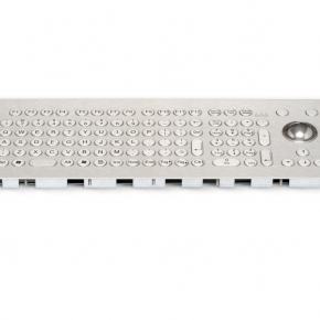Stainless steel keyboard with 105 keys and integrated 38 mm track ball for front panel mount