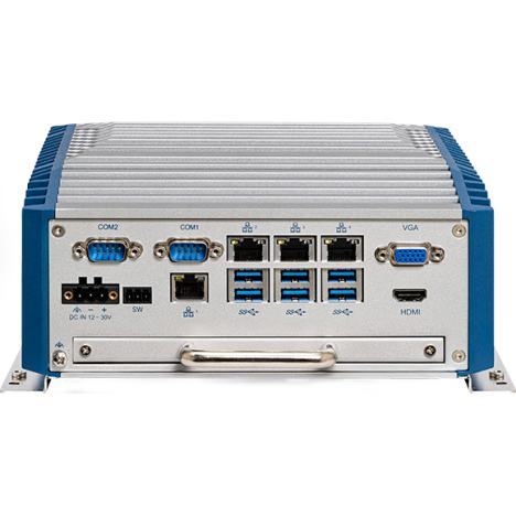 PC fanless équipé d'un processeur de 12eme ou 13eme génération IntelCore i9/i7/i5/i3 x4 LAN,X4 COM, x1 DP, X1 SIM, x4USB et port M2 accessible de l'extérieur