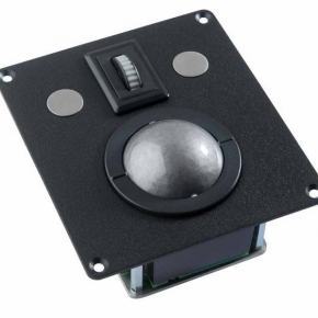 Trackball industrielle montage en panneau avec trous de fixation 50mm de diamètre "Scroll & Roll" - Roulette de défilement et fonction clic - plaque noire Etanchéité: IP68