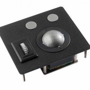 Trackball industrielle montage en panneau 38mm de diamètre "Scroll & Roll" - Roulette de défilement et fonction clic - plaque noire Etanchéité: IP68