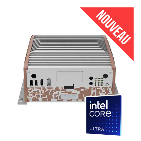 PC fanless puissant équipé d'un processeur Intel Core Ultra 5 ou 7 x4 COM, x1 DP, X1 HDMI, X1 SIM, X4 USB3.2,GPIO,TMP2.0