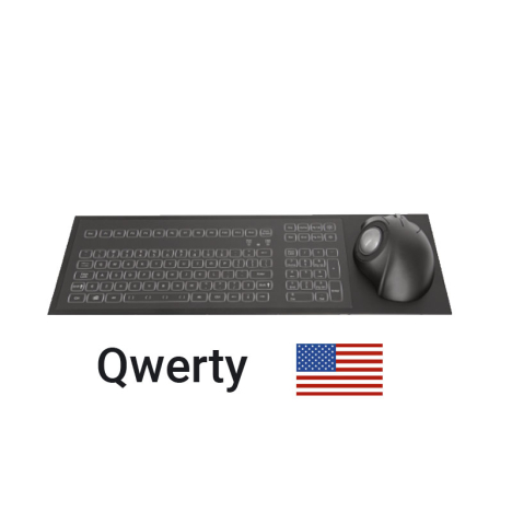 Clavier industriel encastrable rétroéclairé IP65 avec trackball ergonomique 38 mm – US QWERTY