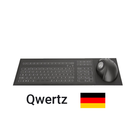 Clavier industriel panel mount rétroéclairé IP65 avec trackball ergonomique 38 mm – Allemand QWERTZ