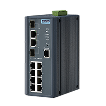 switch industriel 8x1G + 2xSFP, -10~60°C, redondance <20ms, VLAN, SNMPv3, ACL