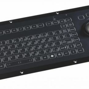 IEC-60945 Clavierindustriel rétro-éclairé par LED encastrable 92 touches "Duralight" - Trackball de 50mm Etanchéité: IP67 Interface USB US: QWERTY