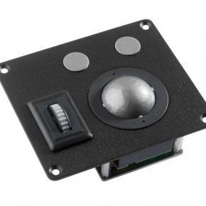 Trackball industrielle montage en panneau avec trous de fixation 38mm de diamètre "Scroll & Roll" - Roulette de défilement et fonction clic - plaque noire Etanchéité: IP68