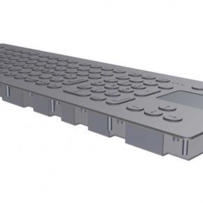 Stainless steel keyboard with 105 keys and integrated touch pad for front panel mount
