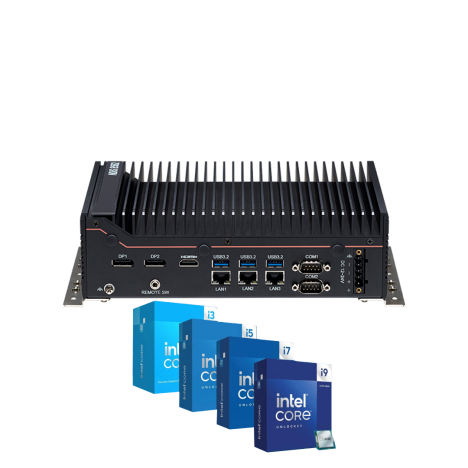 PC fanless durci pour l'Edge compatible avec les processeurs Intel Core Series 2, Intel Core i3/i5/i7/i9 de 12eme, 13eme & 14eme génération