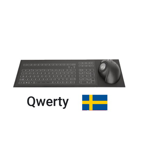 Clavier industriel panel mount rétroéclairé IP65 avec trackball ergonomique 38 mm – Suédois QWERTY