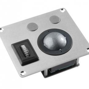 Trackball industrielle montage en panneau avec trous de fixation 38mm de diamètre "Scroll & Roll" - Roulette de défilement et fonction clic Etanchéité: IP68