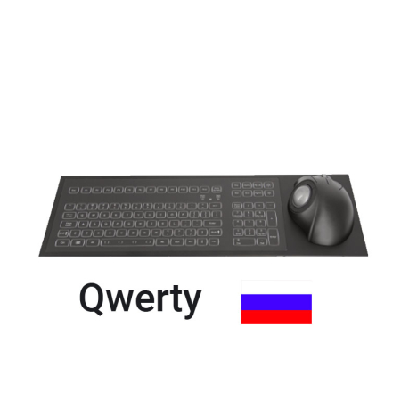 IP65 Backlit Industrial Panel Mount Keyboard with 38 mm Ergonomic Trackball – Cyrillic QWERTY