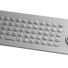 64 key stainless steel keyboard, square-shaped 12,5 mm keys, front mounting, with trackball