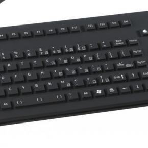 IEC-60945 Clavierindustriel caoutchouc non rétro-éclairé par LED à poser sur table 92 touches Non rétro-éclairé, Trackball de 25 mm Etanchéité: IP67 Interface USB FR: AZERTY