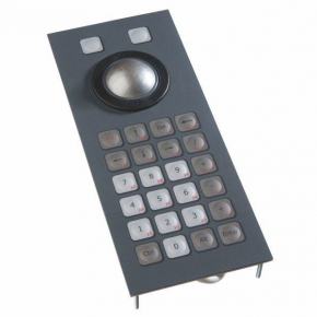 Clavier industriel durci encastrable avec boule roulante industrielle (trackball) 26 touches Version prise en main - Trackball laser de 38mm  Etanchéité: IP65 Interface USB NA