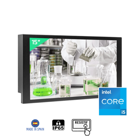 Panel PC fanless 15" 16:9 Full HD resistif IP65 Intel Core I5