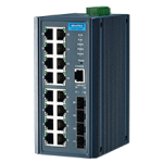 Switch Rail DIN industriel 16 ports Gb + 4 Fibre SFP Managé Modbus-TCP