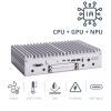PC fanless pour l'IA configuré avec un processeur Intel Core Ultra, x1 HDMI/DisplayPort, x4 LAN, x4 COM, x6 USB et x2 USB Type-C