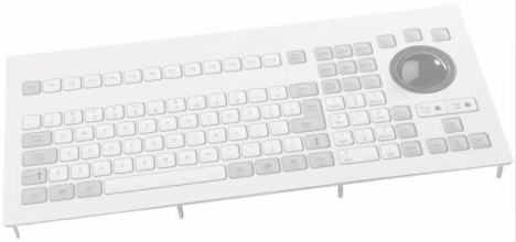 Clavier industriel durci encastrable avec boule roulante industrielle (trackball) 106 touches Trackball de 50mm Etanchéité: IP65 Interface PS/2 US: QWERTY