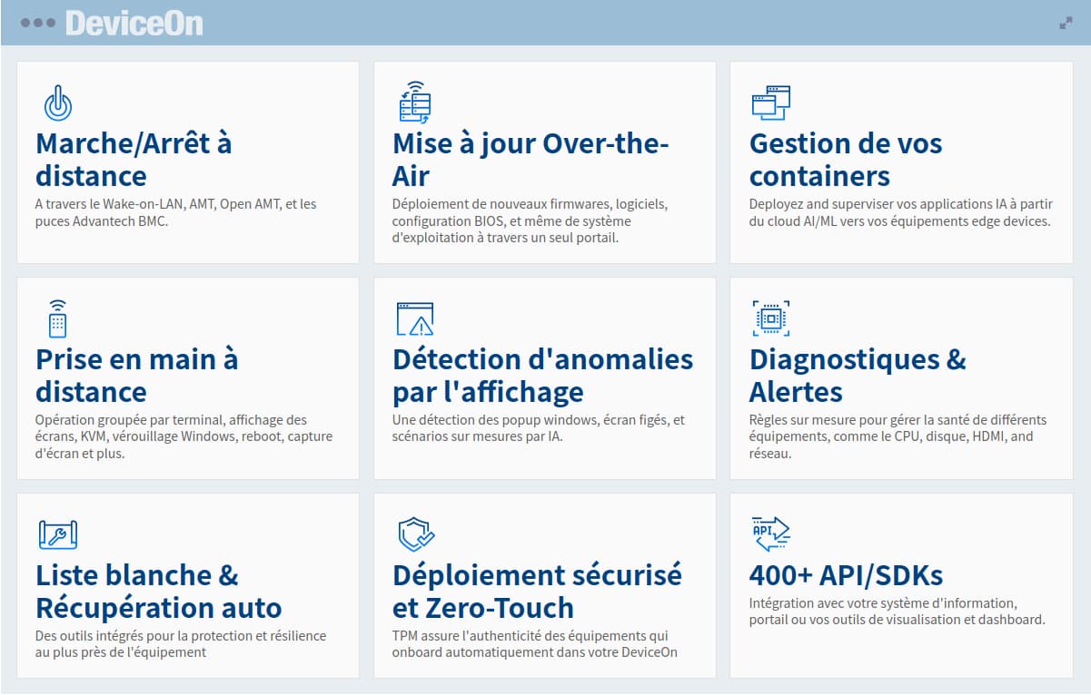 Les fonctionnalités de deviceOn