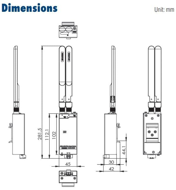 Dimensions de l'ADAM-6700E-A
