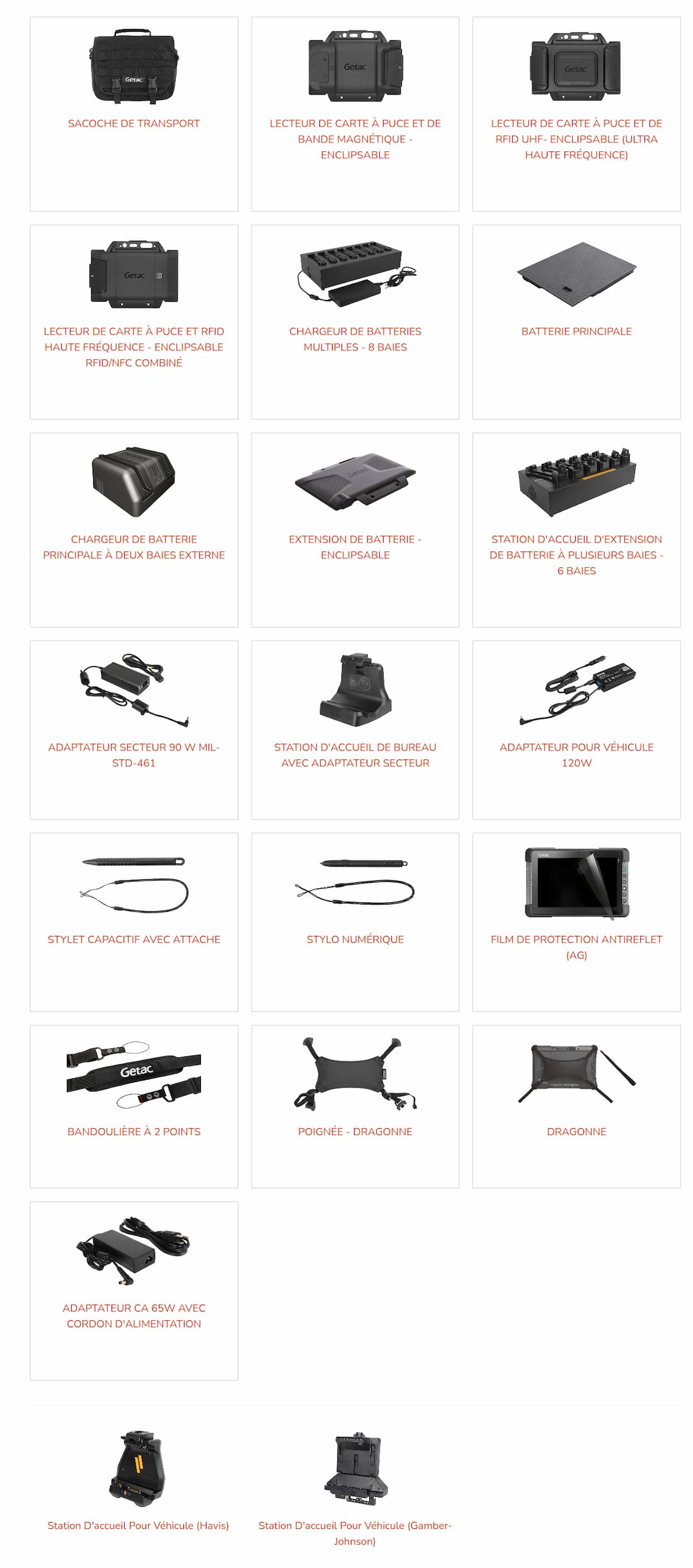 Accessoires de la t800 de Getac