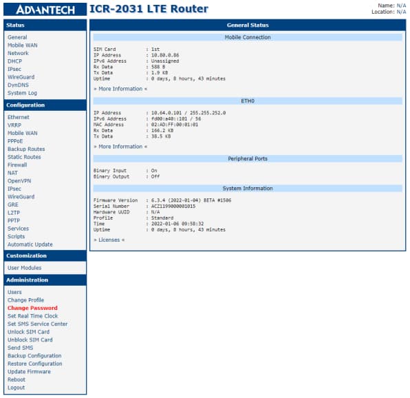 Interface d'administration ICR-2031