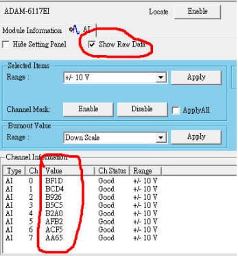 Exemple de données brut ou Raw data Modbus