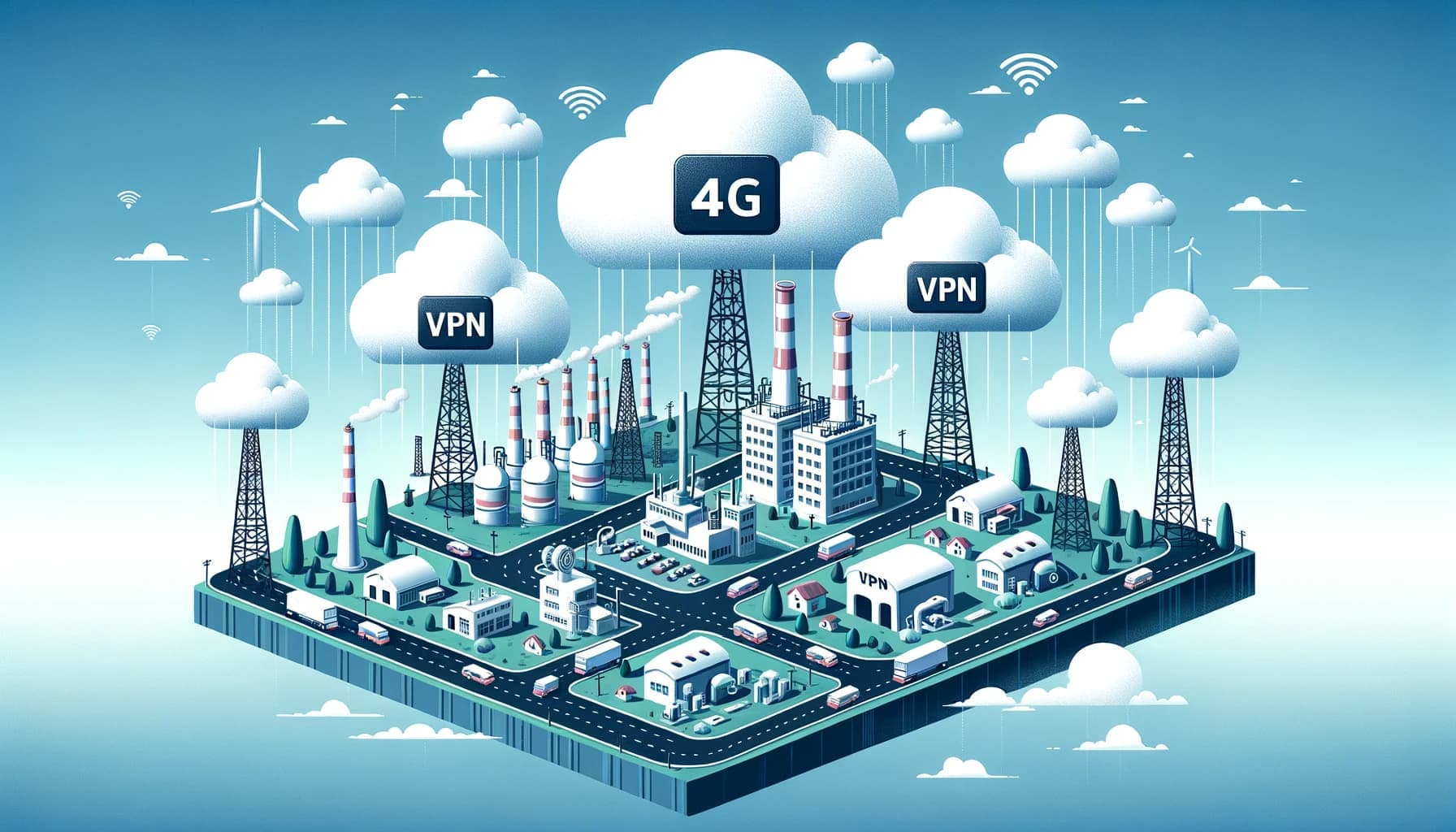 Illustration VPN et routeur 4G dans le secteur de l'industrie